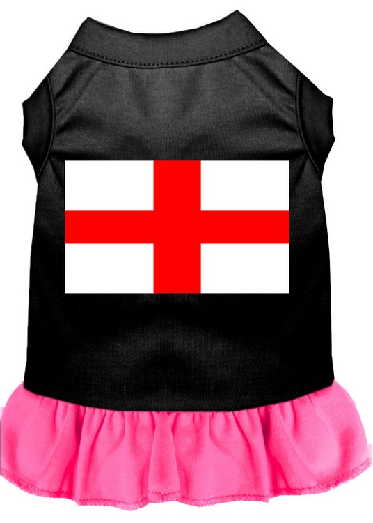 St Georges Cross Screen Print Dress Black with Bright Pink Med